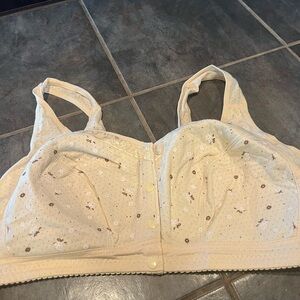 Women’s Front-Closure Soft Cup Cotton Bra - Cream Floral, 3X nwt